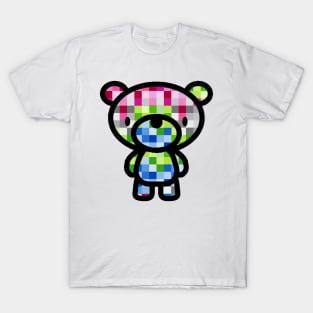 Rainbow Pixel Checkers Bear T-Shirt